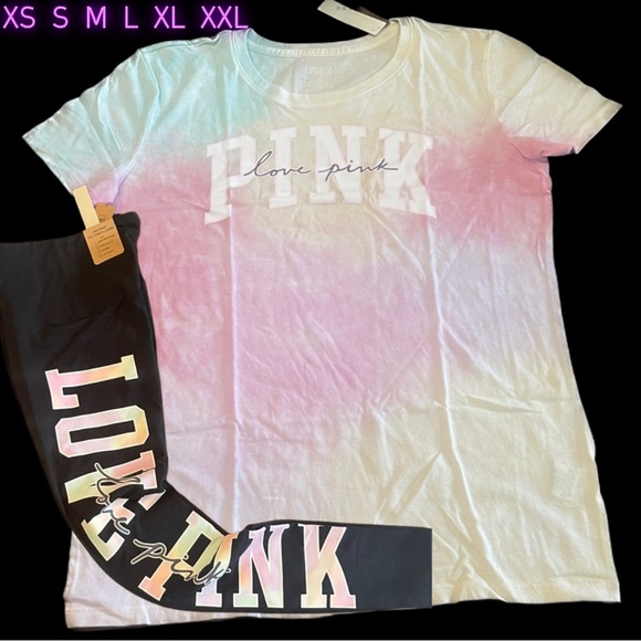 NEW VICTORIAS SECRET PINK FREYA TIE DYE TEE SHIRT & SHORTS (OR LEGGINGS) XS-XXL - Picture 4 of 12